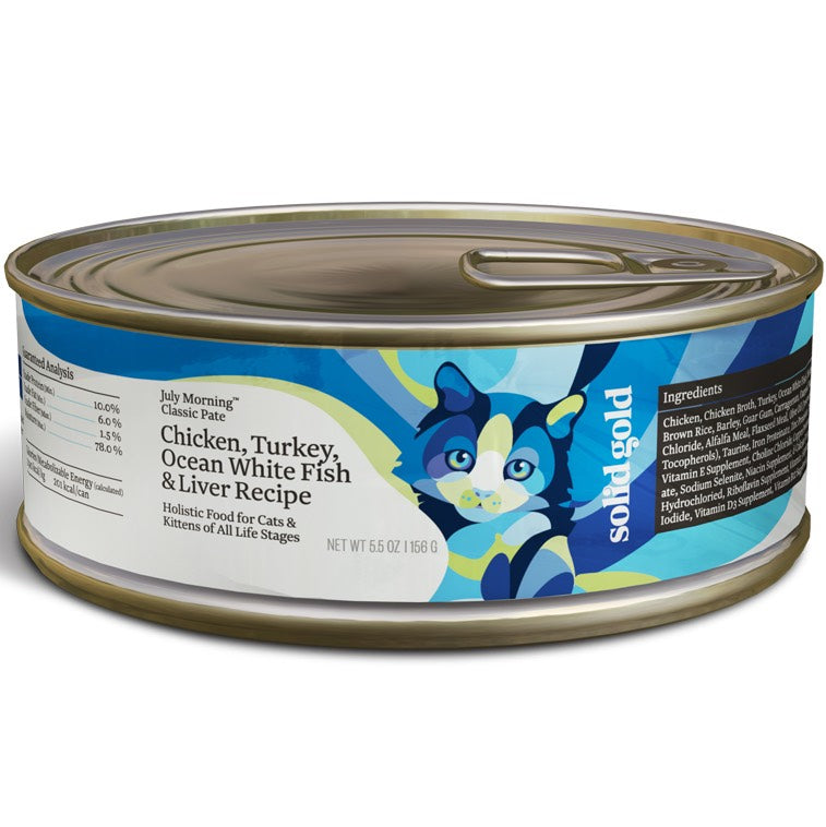 "Solid Gold July Morning Classic Pate Chicken, Turkey, White Fish & Liver Canned Cat Food 156g"
