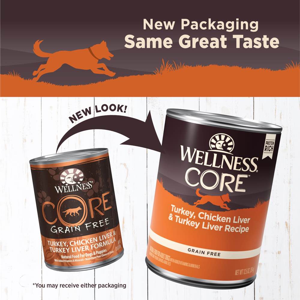 "Wellness CORE Grain-Free Turkey, Chicken Liver & Turkey Liver Canned Dog Food 354g"