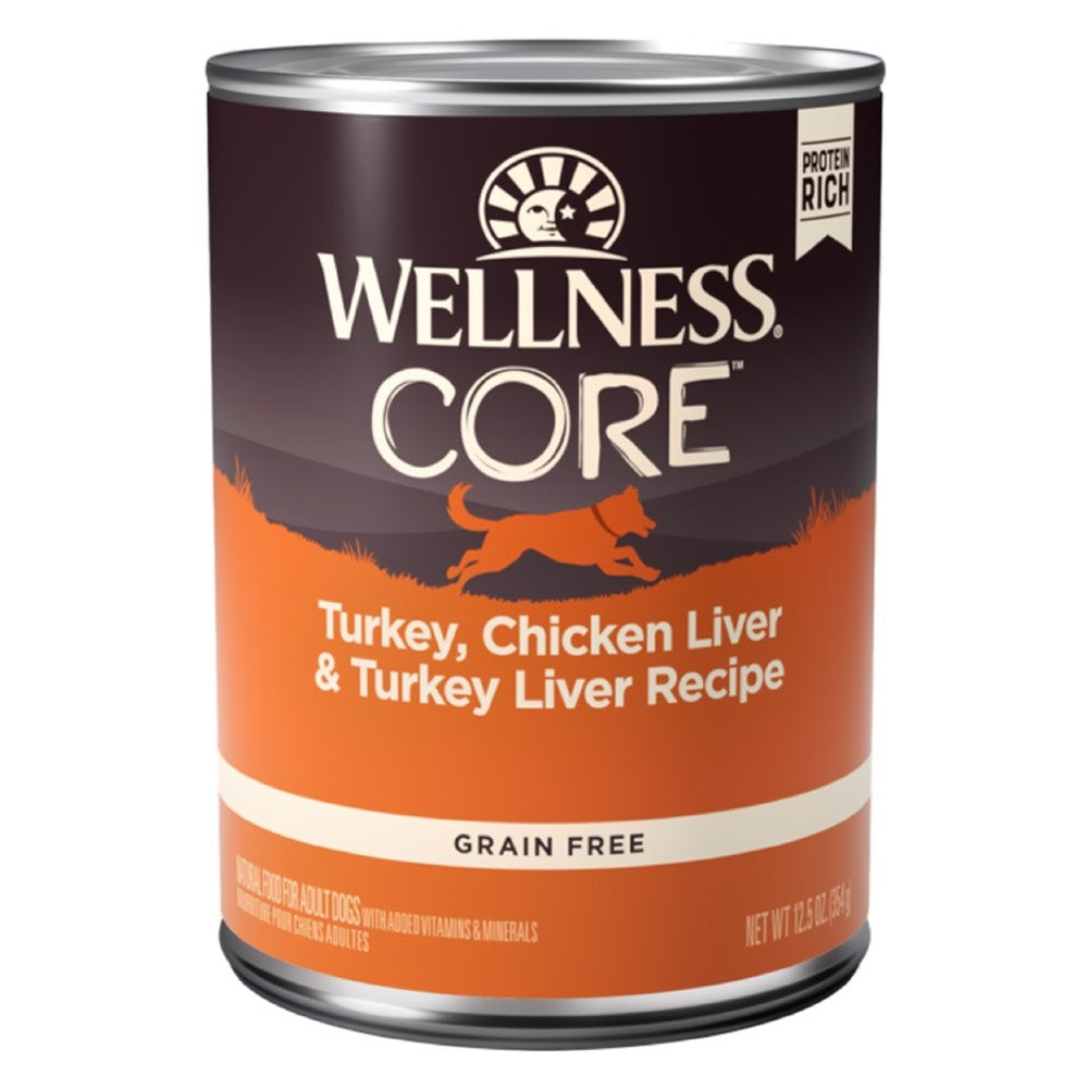 "Wellness CORE Grain-Free Turkey, Chicken Liver & Turkey Liver Canned Dog Food 354g"