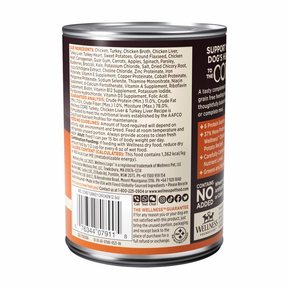 "Wellness CORE Grain-Free Turkey, Chicken Liver & Turkey Liver Canned Dog Food 354g"