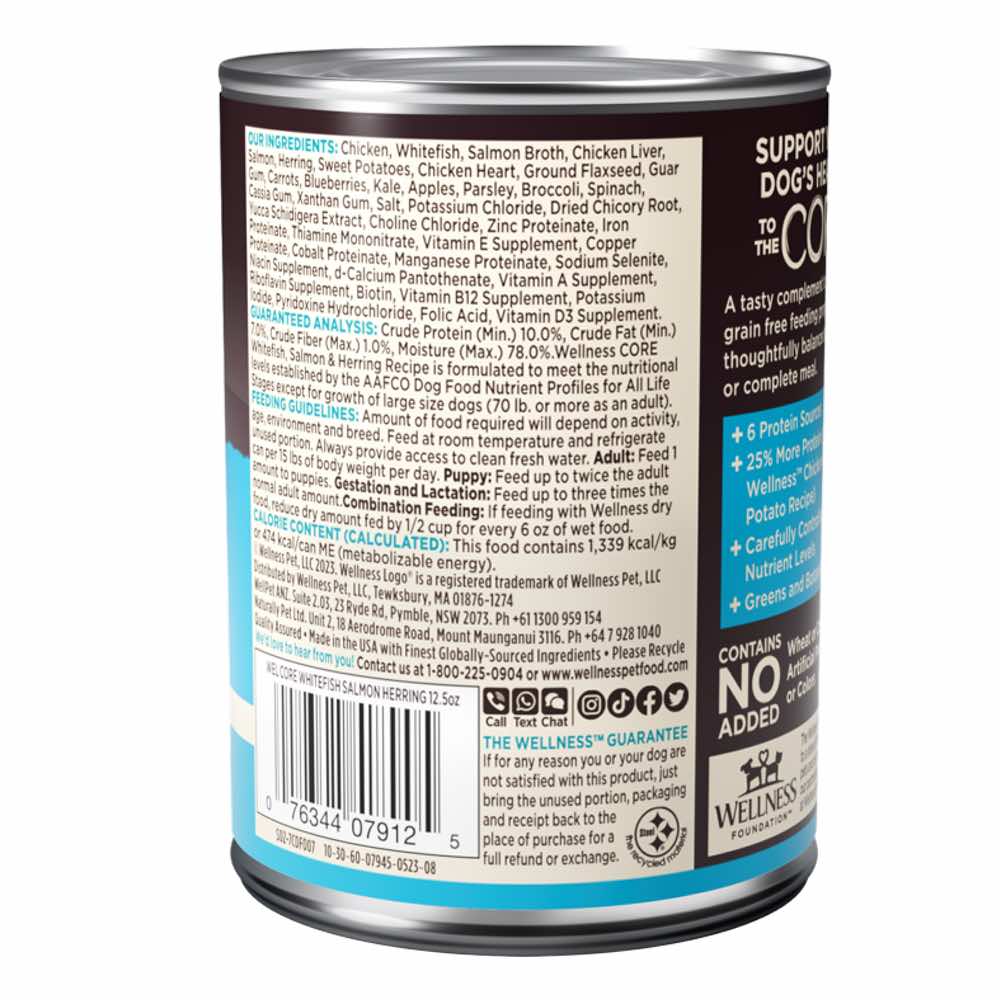 "Wellness CORE Grain-Free Whitefish, Salmon & Herring Canned Dog Food 354g"