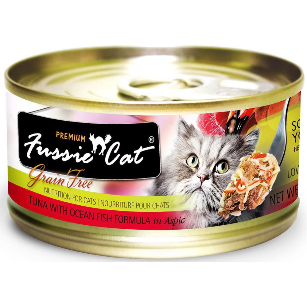 Fussie Cat Premium Tuna With Ocean Fish In Aspic Grain-Free Canned Cat Food 80g